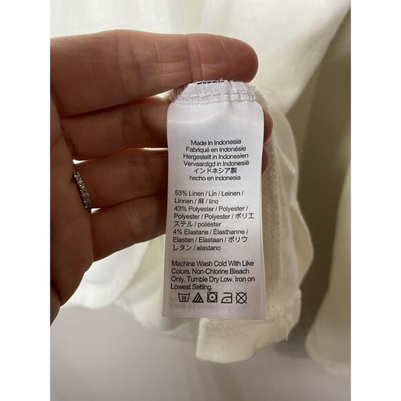 J.Crew‎ Stretch Linen Top Womens S Ivory Relaxed Collared Long Sleeve Polo Shirt - Picture 4 of 4